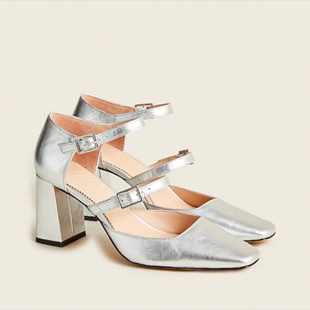 J.Crew Marta double-strap pumps in metallic silver